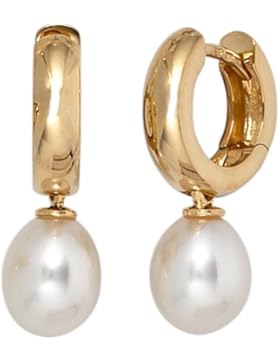 JOBO Creolen 585 Gelbgold 2 Süßwasser-Perlen Gold-Ohrringe