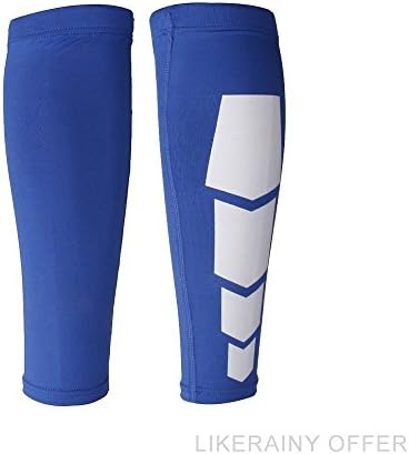 (2 Pcs) LIKERAINY Elastic Calf Compression Sleeves for Men &amp; Women, Knee Leg Protector for Shin Splints &amp; Leg Cramps, Runners Calves Circulation Remedy, Running Gear, Basketball Lycra Tights, Blue, XL