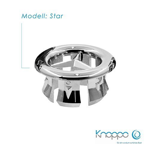 KNOPPO® Waschbecken Überlauf Abdeckung, Überlaufblende - Star (6 verschiedene Design-Modelle) chrom