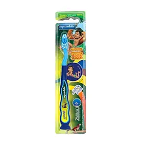 aquawhite THE JUNGLE BOOK Jiggle Wiggle Toothbrush with 2 D Mowgli Image on Hygiene Cap, Suction Cup & Tongue Cleaner (Blue)