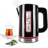 Dieser Wasserkocher arbeitet mit einem sehr leistungsstarken 3000W Heizelement, dies ist extrem hoch und verkürzt daher die Zeit, die benötigt wird, um Wasser zum Kochen zu bringen. Diese außerordentliche Kraft führt zu einer Energiereduzierung aufgrund der Schnelligkeit. Darüber hinaus kann das Gerät auf Knopfdruck den Inhalt auf der gewünschten Temperatur halten, was ideal für den Einsatz in einer professionellen Umgebung oder für schwere Tee- sowie Kaffeetrinker ist.