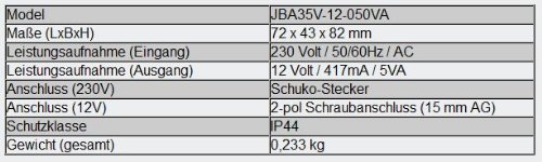 Jebao JBA35V-12-050VA Netzteil 2 polig IP44 12 Volt 417 mA 7,2 VA AC/AC Netzdapter - 3