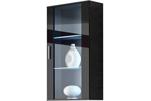 ‎MIRJAN24 Mirjan24 Hängevitrine Soho S2, Vitrine Glasvitrine, Vitrinenschrank, Stauraumvitrine, Wohnzimmer, Highboard, Schrank (Schwarz/Schwarz Hochglanz, mit Blauer LED Beleuchtung)