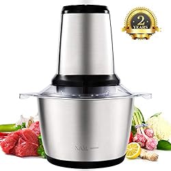 NGOZI Hachoir Viande, Hachoir Électrique (2L 350W), Robot de Cuisine en Acier Inoxydable Pour Viande, Légumes, Fruits et Noix, Avec Bol en Acier Inoxydable et 4 Lames Tranchantes