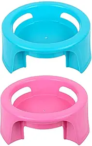 Heart Home Plastic 2 Pieces Multipurpose Plant Pot Water Pot Gas Cylinder Stand (Pink & Green) - CTHH13137