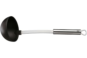 WMF Profi Plus - Cuchara Sopera Ø 9 cm 30cm, Silicona Negra, Mango de Acero Inoxidable Cromargan, Apto para Lavavajillas