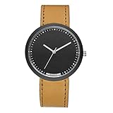 Walfront Herren Uhren Analog Quarzuhr Männer Mode Geschäft Leder Herren Armbanduhr(Beige)