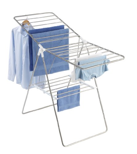 WENKO 3774018100 Wäschetrockner Flex - 15 m Trockenlänge, Edelstahl rostfrei, 145 x 90 x 60 cm, Silber matt