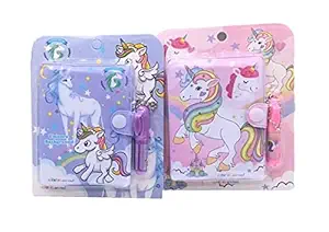 AUM Unicorn Small Pocket Diary with Small Pen for Kids Cute Cartoon Stationery Set with Unicorn for Students Kids Children Birthday Return Gift Pack of 02