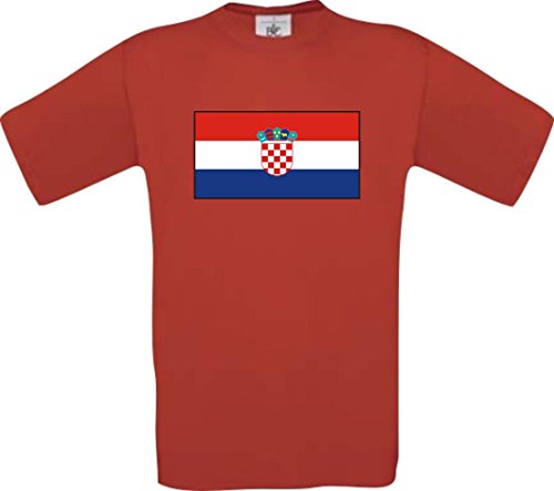 Kids T-Shirt Kroatien Croatia Ländershirt mit Wunschnamen und Nummer diverse Farben, Farbe rot, Größe 128