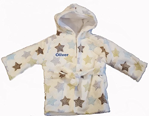 Personalised Embroidered 0-6 months Baby Boy's Bath Robe Dressing Gown House Coat with name Blue Star.