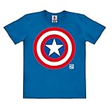 Diseño original con licencia Logoshirt Marvel Comics - Superhéroe - Capitán América Logo Camiseta 100% algodón ecológico para niño - Azul - Diseño Original con Licencia, Taglia 152, 11-12 años