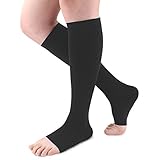 Ailaka 20-30 mmHg Knee High Open Toe Compression Calf Socks for Women and Men, Firm Support Graduated Varicose Veins Hosiery, Travel, Nurses, Pregnancy, Recovery (Black, X-Large)