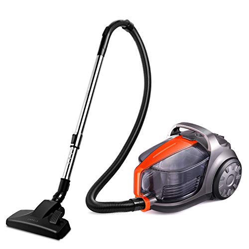Orfeld Aspirateur, Haute Performance Aspirateur Sans Sac, Cyclonique Aspirateur Traîneau, Seau à Poussière 5L, Rayon D'action 8m, Filtre HEPA à 4 Couches, Orange et Gris