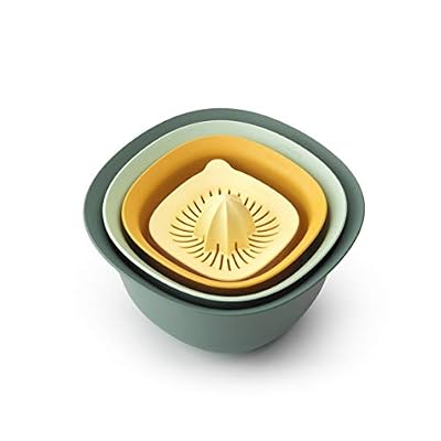 Brabantia -122262- Kit bols de cuisine, 1.5 & 3.2 litres, passoire, presse-agrumes plus bol mesureur - assortiment de coloris