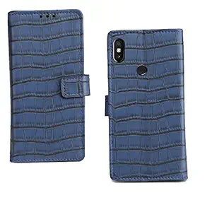 Pinaaki Enterprises Redmi Y2 Flip Cover | Leather Finish Flip Cover | Card Pockets | Wallet Stand I Designer Flip Cover for Redmi Y2 - Croco Blue