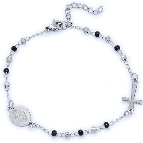 Beloved ❤  Women and Unisex Bracelet Rosary and Cross with and without crystals – Stainless Steel – Different Colours – Adjustable Size – Madonnina Argento e brunito