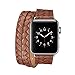 Produktbild Altsommer Armband für Apple Watch 38mm Echtes Prägung Doppeltes Kreis Leder Band Edelstahlschließe Schnellverschluss Weben Leder Band Ersatzband für Herren Damen Braun140mm-170mm (Braun)