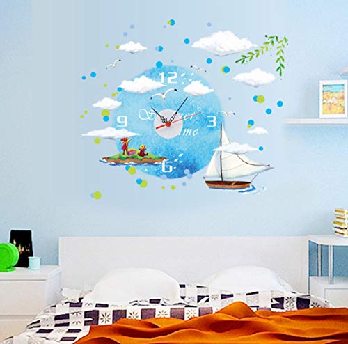 Preisvergleich Produktbild KaiXINSun Wandaufkleber Meer Segeln Kreative Uhr Aufkleber Cartoon Vergnügungspark Wohnzimmer Schlafzimmer Kindergarten Schlafsaal DIY Dekorative Wandbild 30X90 cm