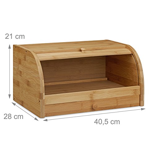 Relaxdays Rollbrotkasten mit Schublade, Bambus, aromadicht, Brotkasten mit Rolldeckel, HxBxT: 21 x 40,5 x 28 cm, Holz, natur - 2