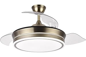 FABRILAMP AKUNADECOR - Ventilador de Techo Dorado Modelo BAYOMO S con Motor DC y 4 Aspas Retráctiles | Luz LED 59W | 3 Tonalidades | 6 Velocidades | Control Remoto | Función Invierno/Verano