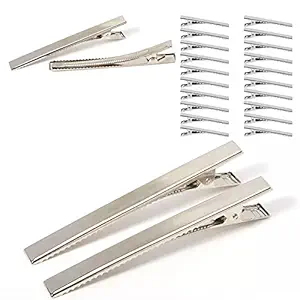 RAWAT 50piece Silver Color Metal Hair Clips/Pins Single Prong Metal Alligator Duck Bill Hair Clips For Making Styling Cute Hair Bows Kids Girls Women Hair Pins| DIY Accessories| Salon Use| Size- 7.5cm(75mm)