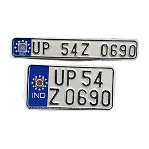 IND Fancy Aluminium Bike_Number Plates, with buyer's Two Wheeler Number Embossed_Standard Size White | Read Description to Place Order |Front_Back | (Blue)