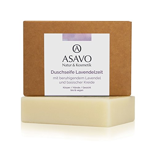 ASAVO Premium Lavendelseife, handgeschöpfte Naturseife, mit feinster Bio-Karitébutter und nativem Bio-Kokosöl, mit echtem ätherischen Lavendelöl, vegan, ohne Palmöl, 1 Stück