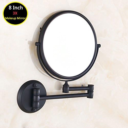 8 Inch Two-Sided Swivel Wall Mount Magnifying Makeup Mirror, 12 Inch Extension Mirror,Chrome Finished (3x Magnification Mirror) (Black)