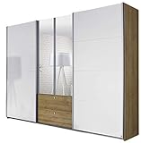 rechts + links: 1 große Schiebetür / dahinter 1 kleine Kleiderstange und 1 kleiner Einlegeboden, höhenverstellbar