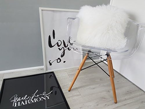 MILABERT Genuine Mongolian - Tibetan sheepskin decorative cushion silky curly wool in white color - Silver velvet reverse