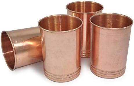 Dungri India Handmade pure Copper glass cup for water - Traveller's Copper Mug for Ayurveda Benefits,Set of 4