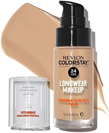Revlon ColorStay, Fondotinta per Pelle Mista e Grassa, con Protezione Solare SPF 15, Formula Duratura, Oil Free (30ml), 180 Sand Beige