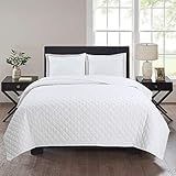 Color Blanco Colcha bouti blanco (200 x 255) para cama de 105 cm + funda cojin 50 x 50 cm