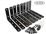  MHMYDZ Schwerlast-Eckverbinder aus schwarzem Stahl mit Schrauben, 125 mm x 75 mm, dekorative Eckklammern, Gelenkwinkel, Gelenkwinkel, Schwarz 5x3 Inch(16PCS Black) schwarz