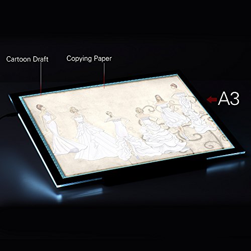 Aibecy Mesa de Luz A3 Dibujo Portátil LED Tableta para Calcar de Art Display Tablero del panel de copia Cable Pad con cable USB- 21.4 Pulgadas Brillo Ajustable en 3 Niveles con Base Multifuncional