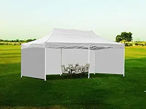 7 Star Decor Waterproof Foldable Canopy Tent with 3 Side Cover | Party, Garden & Promotional Advertisement Activity Canopy Pop-up Tent | White - 10 X 20 Ft. (48 Kg)