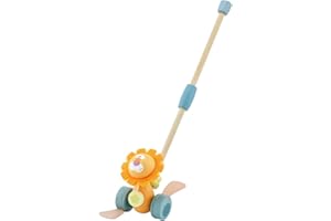 TRUDI SEVI 83078 Schiebespielzeug Löwe aus Holz, Nachziehfigur mit Watschelfüßen und Filz-Mähne, Hochwertig angefertigte Schiebefigur, Schiebetier für Kinder ab 1 Jahr, Orange, ca. 55 x 12 x 14 cm