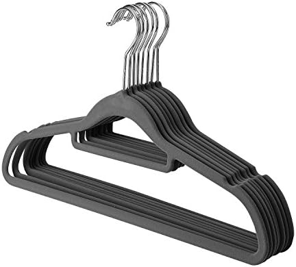 logei® 42 cm (16.5") Velvet Ultra Thin Space Saving Non-Slip Coat Hangers, Pack of 50, Grey