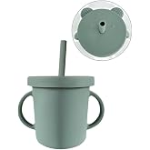 Meleni Baby Sızdırmaz Kapaklı, Silikon Pipetli Bebek Alıştırma Bardağı, Silikon Bebek Beslenme Bardağı-yeşil