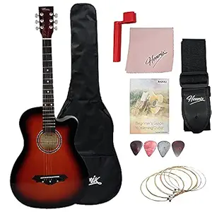 Henrix 38 Acoustic Guitar with Die-cast Tuners and Dual-action Truss Rod - Includes Picks, Bag, Strings, Strap, Polishing Cloth and String Winder