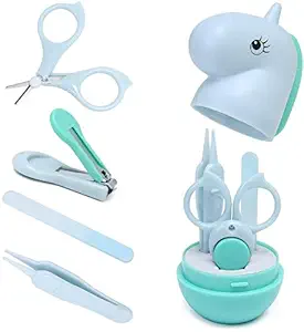 Baby Nail Kit?Manicure Care Set,4-in-1 Baby Nail Care Set with Tumbler Protective Sleeve?Baby Nail Clipper, Scissor, Nail File?Pedicure kit,Safe for Newborn, Infant & Toddler(Blue)