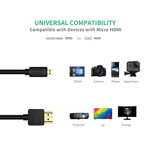 Micro HDMI auf HDMI Kabel UGREEN 1m Micro HDMI Adapterkabel 1080P 3D 4k typ d auf typ a hdmi verlängerungskabel mit Ethernet vergoldete Kontakte unterstützt für die HQ Micro hdmi Kabel 1.4 a Schwarz - 4