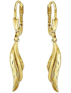 CLEVER SCHMUCK Goldene Ohrringe 35 mm geschwungene Flügelform 20 mm 3-fach gefächert teils matt glänzend diamantiert...