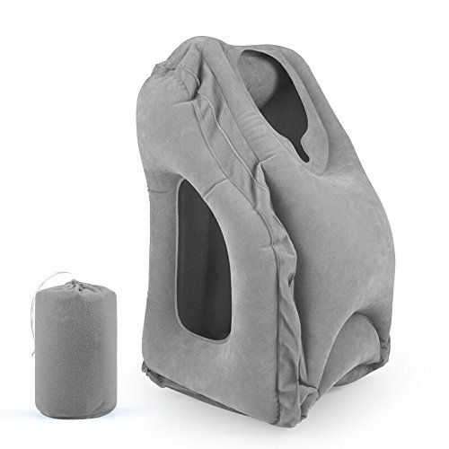 Aeixy - Travel Pillow Inflated Air Pillow Portable Inflatable Neck and Head Support Pillow Neck Rest Pillow with High Quality Synthetic fiber PVC Pillows for Sleeping on the Airplane Train Car Home Camping Office Nap Pillow Perfect Gift ( Color : Grey )