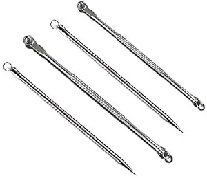 Red Square Stainless Steel Blackhead Needle/Loop Blackhead Extractor/Comedone Extractor/Blackhead Remover/Whitehead Remover Needle Two Round & Two Pointed Tip ( Pack Of 4)