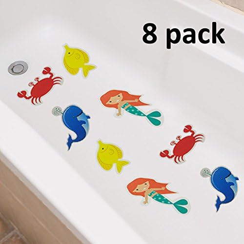 Smallones Adhesive Bathtub Stickers Waterproof Non Slip Bathtub Mat Mermaid Sea Creature Tub Treads Bathtub Decals Textured Surface Pack of 8