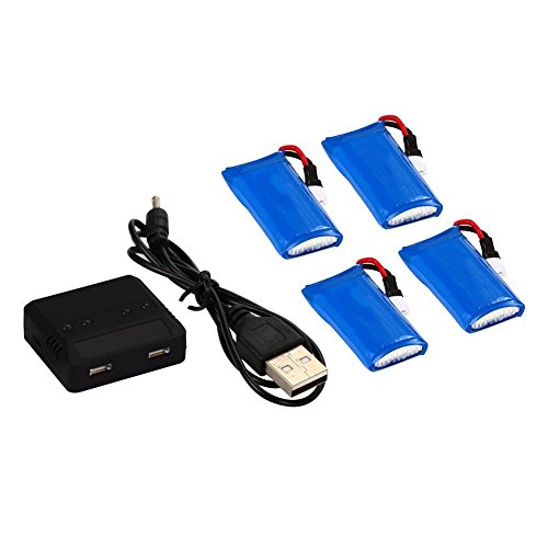 MPTECK @ Batería Lipo de repuesto 3,7V 380mAh x4 + 4 en 1 Cargador para RC Cuadricóptero Hubsan X4 X 4 H107D H107C FPV Drone