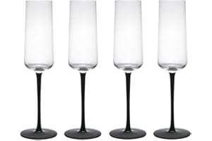 Mikasa Palermo Set di 4 flute da champagne in cristallo, 250 ml, con stelo nero - 100% cristallo senza piombo - Confezione regalo e lavabile in lavastoviglie