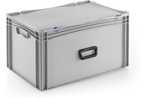 DIE BOX FABRIK Robuster Eurobehälter mit Tragegriff & Scharnierdeckel | Stapelbarer Kunststoffkoffer für Lager & Transport | Aufbewahrungsbox für Werkzeuge, Logistik & Industrie (600x400x333 mm)